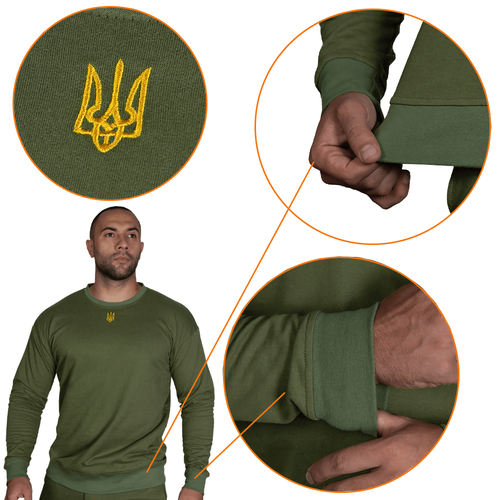 Світшот Basic Олива (золотий тризуб)